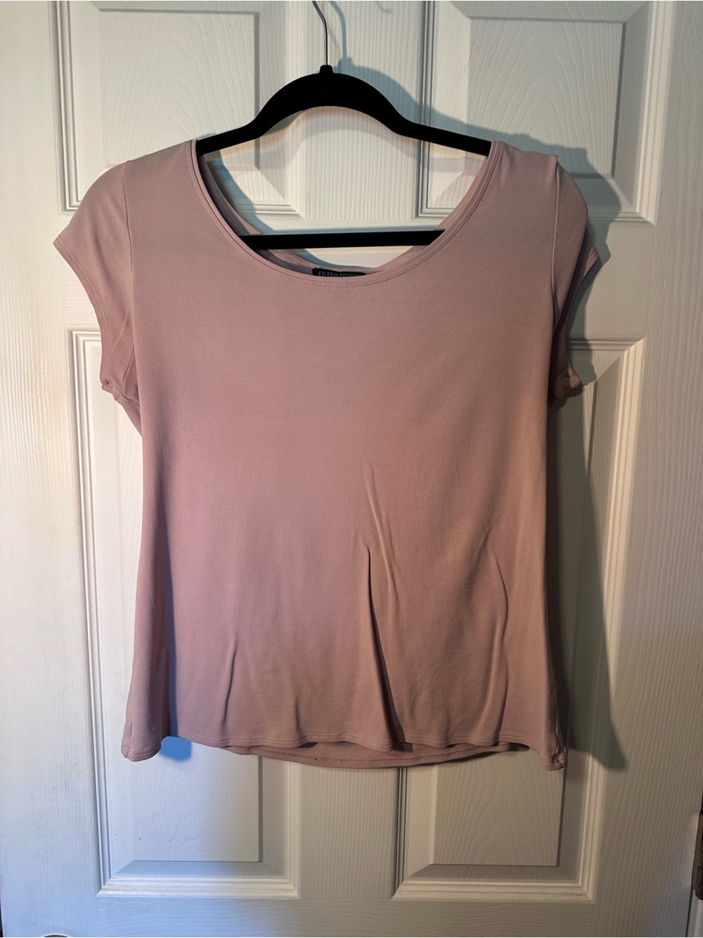 Eileen Fisher 100% Silk Women's Scoop Neck Short Sleeve Top - Dusty Pink